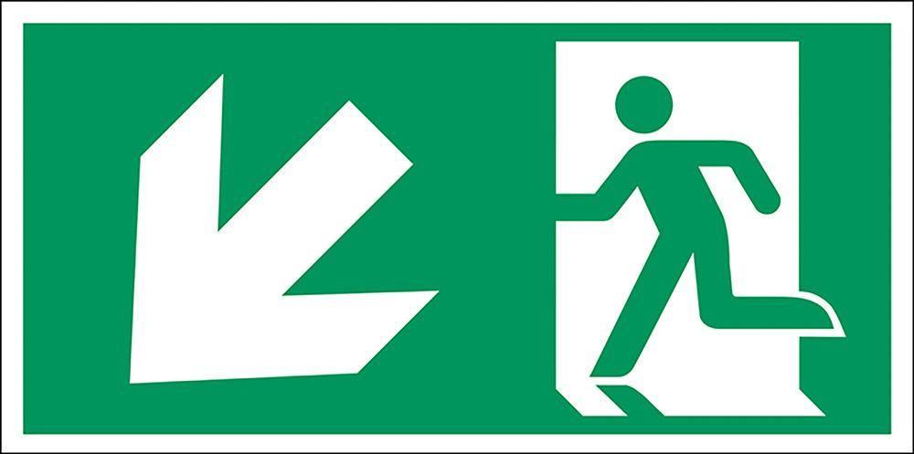 Henv. skilt, Nødudgang ned/venstre - Backner ApS