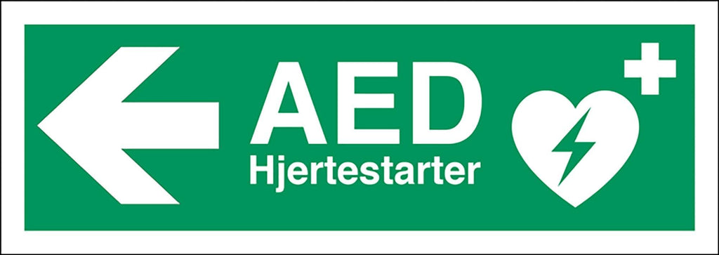 Henv. skilt, AED hjertestarter/venstre