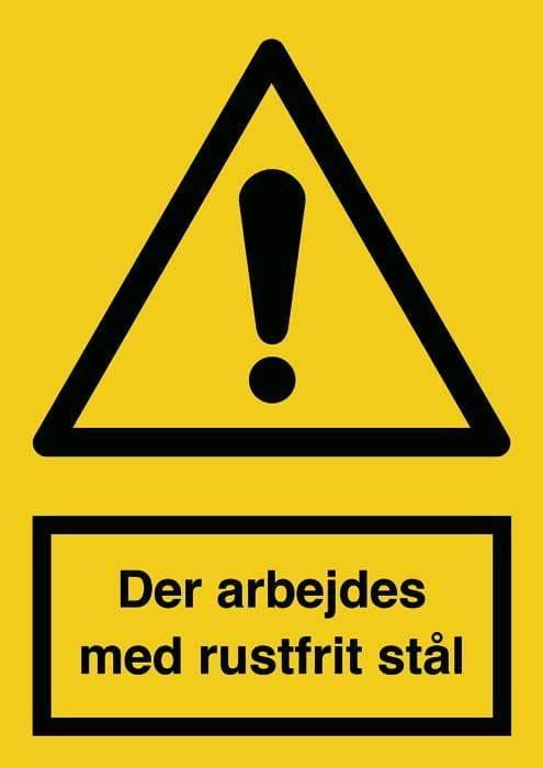 Advarselsskilt, Der arb. m/rustfri stål - Backner ApS