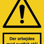 Advarselsskilt, Der arb. m/rustfri stål - Backner ApS