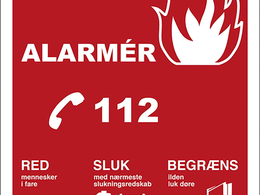 Brandskilt, Ved brand alarmer - Backner ApS