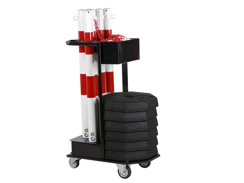 Kædestandervogn m 6 stk rød/hvid standere og kæde - Backner ApS