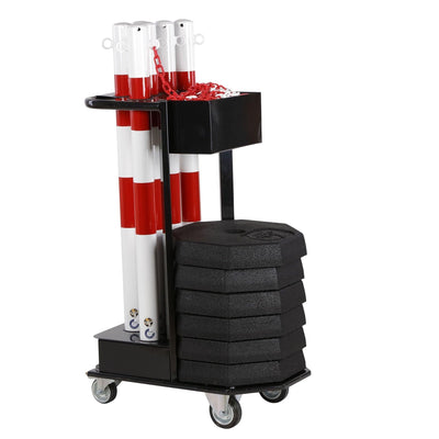 Kædestandervogn m 6 stk rød/hvid standere og kæde - Backner ApS